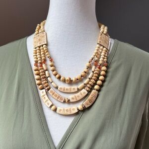 Hand Carved Boho Statement Necklace
